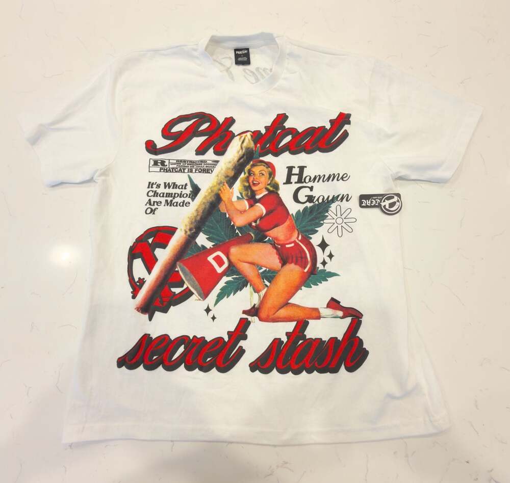 Phatcat Homme Grown Secret Stash Graphic T-Shirt White Size L